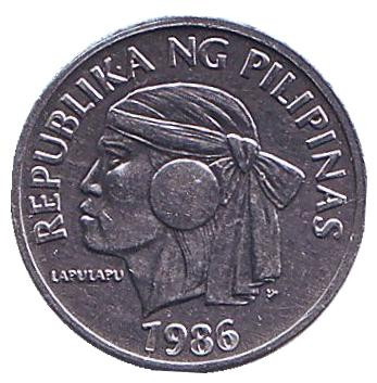 Монета 1 сентимо. 1986 год, Филиппины. Ракушка.
