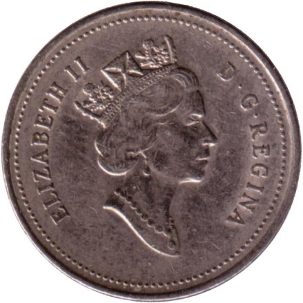 Монета 5 центов. 1991 год, Канада. Бобр. Монета 5 центов. 1991 год, Канада. Бобр.