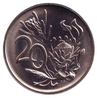 Монета 20 центов. 1983 год, ЮАР. UNC. Цветок протея. Монета 20 центов. 1983 год, ЮАР. UNC. Цветок протея.
