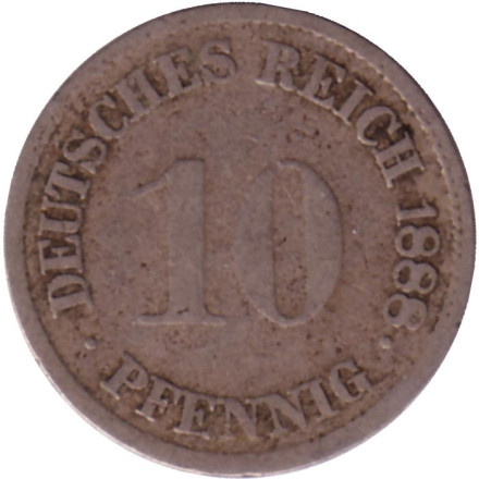 Монета 10 пфеннигов. 1888 год (G), Германская империя.