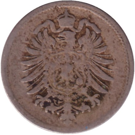 Монета 10 пфеннигов. 1888 год (G), Германская империя. Монета 10 пфеннигов. 1888 год (G), Германская империя.