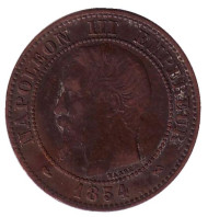 Монета 2 сантима. 1854 год, Франция. Монета 2 сантима. 1854 год, Франция.