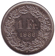 Монета 1 франк. 1986 год, Швейцария. Гельвеция. Монета 1 франк. 1986 год, Швейцария. Гельвеция.