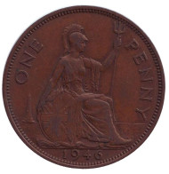 Монета 1 пенни. 1946 год, Великобритания. Монета 1 пенни. 1946 год, Великобритания.