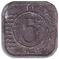 Монета 5 центов. 1942 год, Нидерланды. Состояние - F. Монета 5 центов. 1942 год, Нидерланды. Состояние - F.