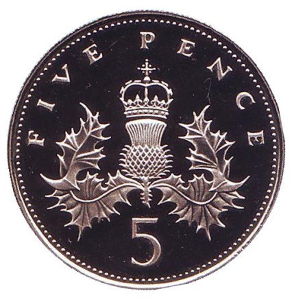 Монета 5 пенсов. 1982 год, Великобритания. Proof.