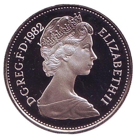 Монета 5 пенсов. 1982 год, Великобритания. Proof. Монета 5 пенсов. 1982 год, Великобритания. Proof.