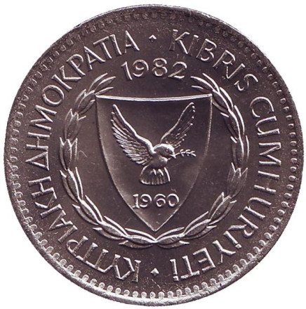 Монета 100 миллей. 1982 год, Кипр. aUNC. Кипрский муфлон.