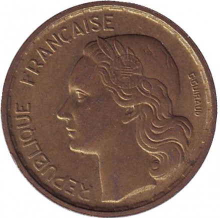 Монета 20 франков. 1950 год, Франция. "G. Guiraud", 4 пера.