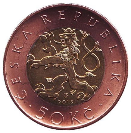 Монета 50 крон. 2018 год, Чехия. UNC. Прага.