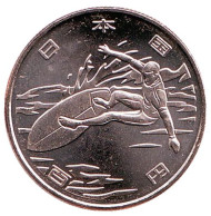 Монета 100 йен. 2019 год, Япония. Сёрфинг. XXXII летние Олимпийские игры (Токио). Монета 100 йен. 2019 год, Япония. Сёрфинг. XXXII летние Олимпийские игры (Токио).