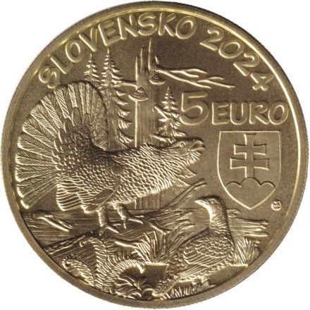 Монета 5 евро. 2024 год, Словакия. Западный глухарь.