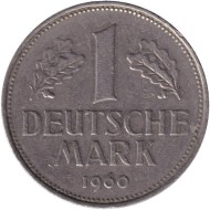Монета 1 марка. 1960 год (D), ФРГ.
