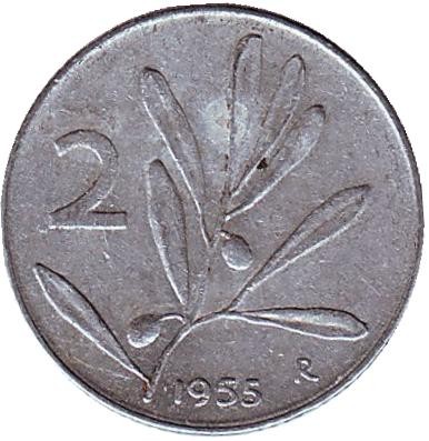 Монета 2 лиры. 1955 год, Италия. Медоносная пчела. Монета 2 лиры. 1955 год, Италия. Медоносная пчела.