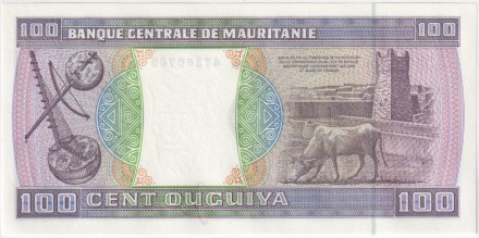 Банкнота 100 угий. 2002 год, Мавритания. P-4k. Банкнота 100 угий. 2002 год, Мавритания. P-4k.