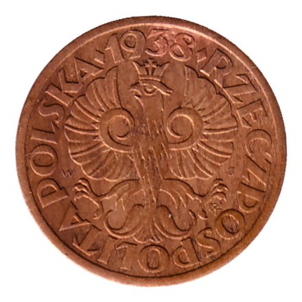 Монета 1 грош, 1938 год, Польша. Монета 1 грош, 1938 год, Польша.