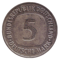 Монета 5 марок. 1992 год (D), ФРГ. Монета 5 марок. 1992 год (D), ФРГ.