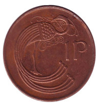 Монета 1 пенни. 1998 год, Ирландия. Птица. Ирландская арфа. Монета 1 пенни. 1998 год, Ирландия. Птица. Ирландская арфа.