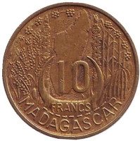 Монета 10 франков. 1953 год, Мадагаскар.