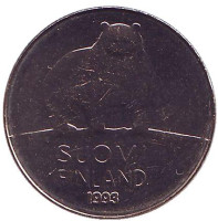 Медведь. Монета 50 пенни. 1993 год, Финляндия. UNC.