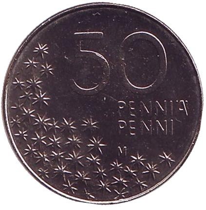 Монета 50 пенни. 1993 год, Финляндия. UNC. Медведь.