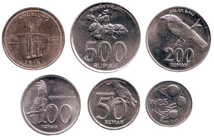 Набор монет Индонезии. (6 штук). 25-1000 рупий. 1992-2010 гг.