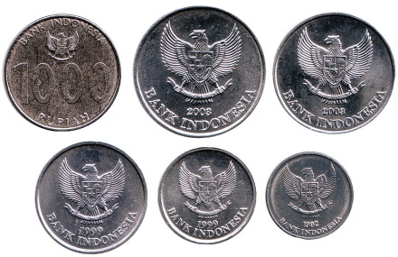 Набор монет Индонезии. (6 штук). 25-1000 рупий. 1992-2010 гг.