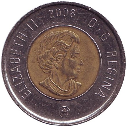 Монета 2 доллара. 2008 год, Канада. Полярный медведь. Монета 2 доллара. 2008 год, Канада. Полярный медведь.