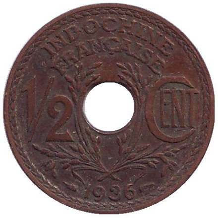 Монета 1/2 цента. 1936 год, Французский Индокитай.