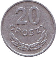Монета 20 грошей. 1967 год, Польша.
