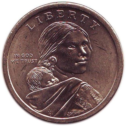 Сакагавея (Пояс Гайавата), серия "Коренные американцы". 1 доллар, 2010 год (P), США.