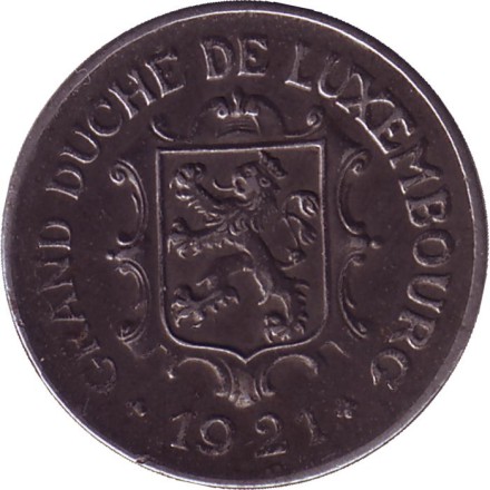 Монета 10 сантимов. 1921 год, Люксембург. Монета 10 сантимов. 1921 год, Люксембург.