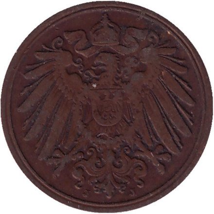 Монета 1 пфенниг. 1907 год (J), Германская империя.