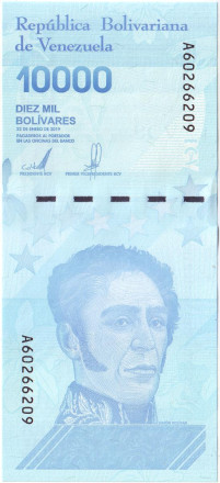 Банкнота 10000 боливаров. 2019 год, Венесуэла. (Модификация 2020 года).