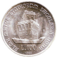 Монета 100 лир. 1988 год, Италия. 900 лет Болонскому университету. Монета 100 лир. 1988 год, Италия. 900 лет Болонскому университету.