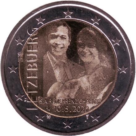 Монета 2 евро. 2020 год, Люксембург. (Гравировка). Рождение наследного Великого Герцога Чарльза.