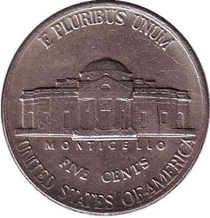 Монета 5 центов. 1987 год (D), США. Джефферсон. Монтичелло. Монета 5 центов. 1987 год (D), США. Джефферсон. Монтичелло.