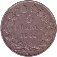 Монета 5 франков. 1844 год (W), Франция. Луи-Филипп I.