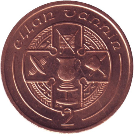 Монета 2 пенса. 1995 год (AA), Остров Мэн. UNC. Кельтский крест.