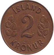 Монета 2 кроны. 1963 год, Исландия. Монета 2 кроны. 1963 год, Исландия.