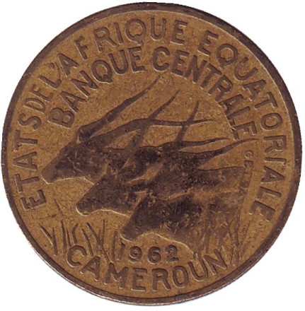 Монета 25 франков. 1962 год, Камерун. Африканские антилопы. (Западные канны).
