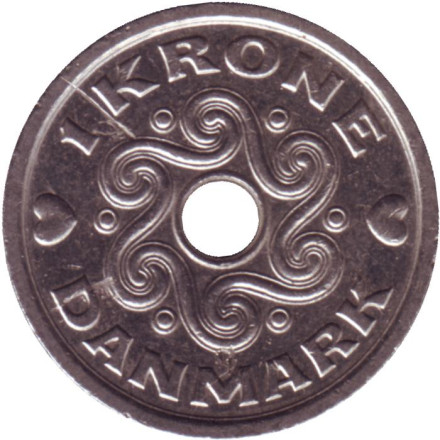 Монета 1 крона. 2009 год, Дания.