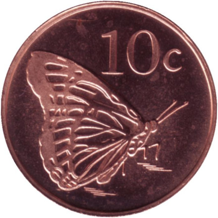 Монета 10 центов. 2017 год, Токелау. Бабочка.