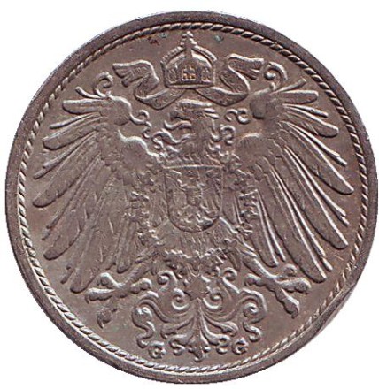 Монета 10 пфеннигов. 1911 год (G), Германская империя. Монета 10 пфеннигов. 1911 год (G), Германская империя.