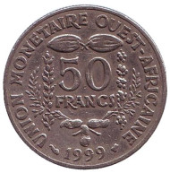 Монета 50 франков. 1999 год, Западные Африканские штаты. Монета 50 франков. 1999 год, Западные Африканские штаты.