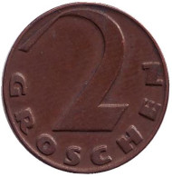 Монета 2 гроша. 1926 год, Австрия. Монета 2 гроша. 1926 год, Австрия.
