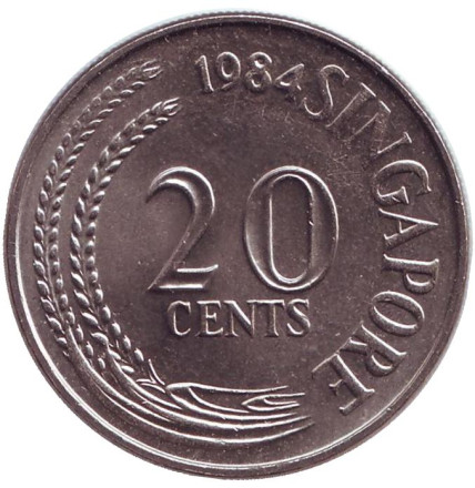 Монета 20 центов. 1984 год. Сингапур. aUNC. Рыба-меч. Монета 20 центов. 1984 год. Сингапур. aUNC. Рыба-меч.