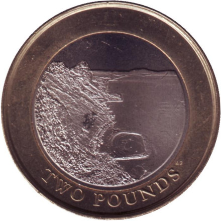 Монета 2 фунта. 2020 год, Гибралтар. Пляж Сэнди Бэй.