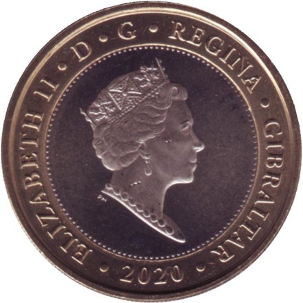 Монета 2 фунта. 2020 год, Гибралтар. Пляж Сэнди Бэй.