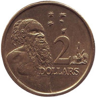 Монета 2 доллара. 2006 год, Австралия. Старейшина аборигенов. Монета 2 доллара. 2006 год, Австралия. Старейшина аборигенов.